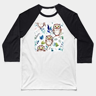 Watercolor owl pattern Baseball T-Shirt